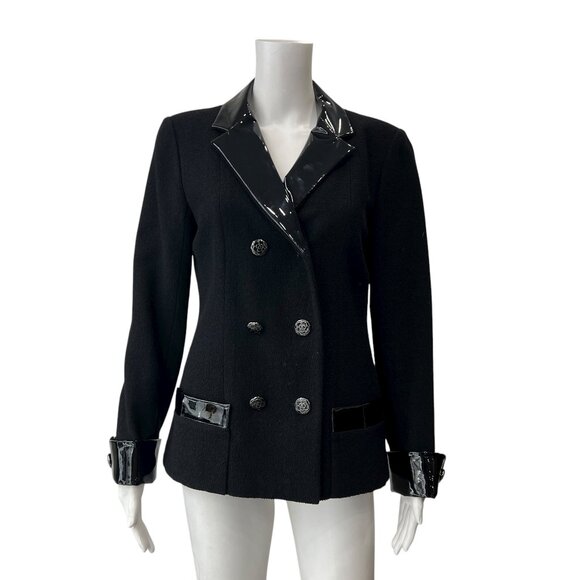 $5700 CHANEL 2015 Black Multi Wool Patent Blazer Jacket size FR 40/8 - Picture 2 of 13